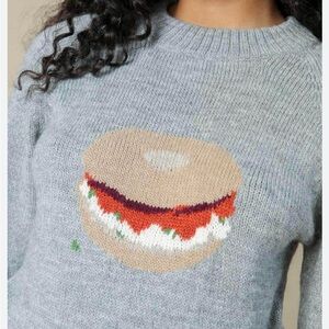 Rachel Antonoff Gray Sweater with Bagel Motif